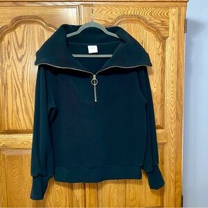Varley Vine Half-Zip Pullover Sweatshirt Black Ottoman Rib Oversized Women Sz M